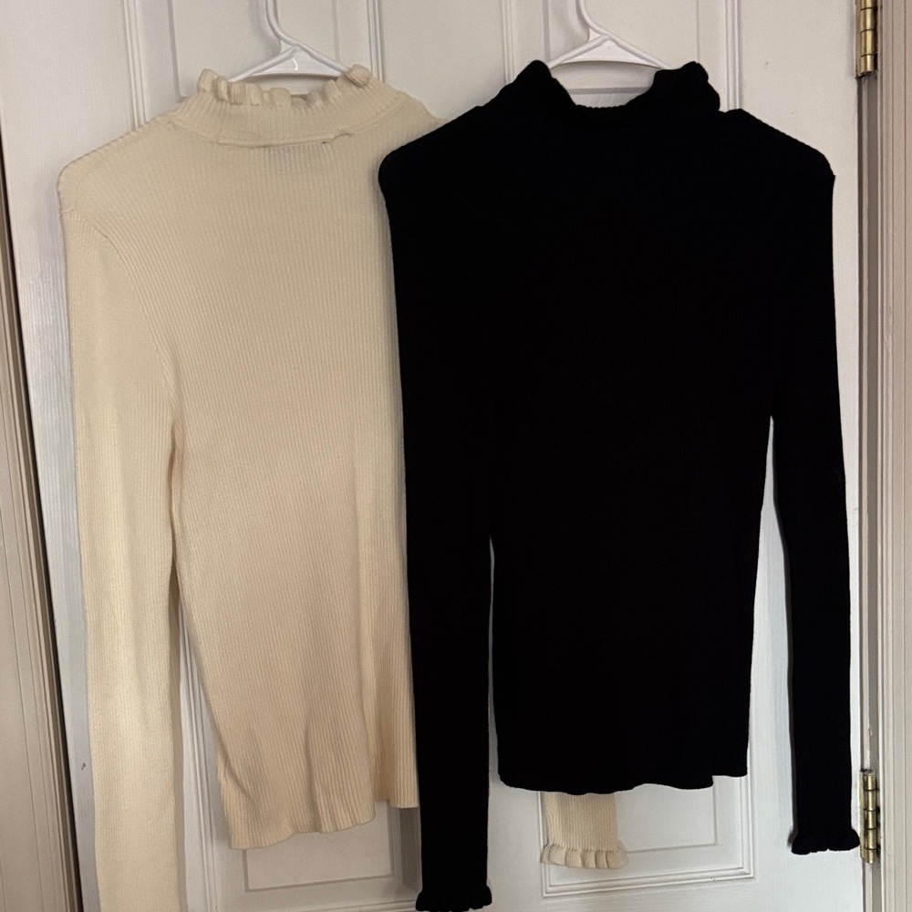 Express Cream Ruffle Trim Sweater - Picture 5 of 9